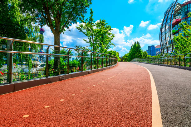 istock Shanghai runway pavement and urban architecture landscape 1212682612