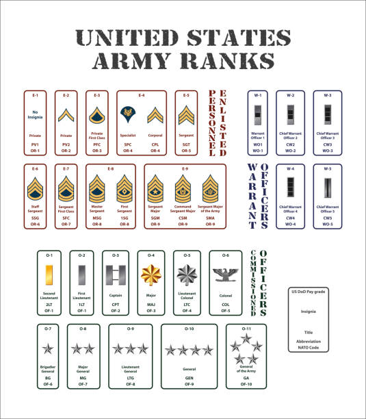 united states army ranks set of the ranks of the united states army corps officer military rank stock illustrations