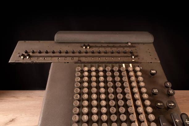 istock Old counting mechanism, dusty vintage arithmometer 1212689633