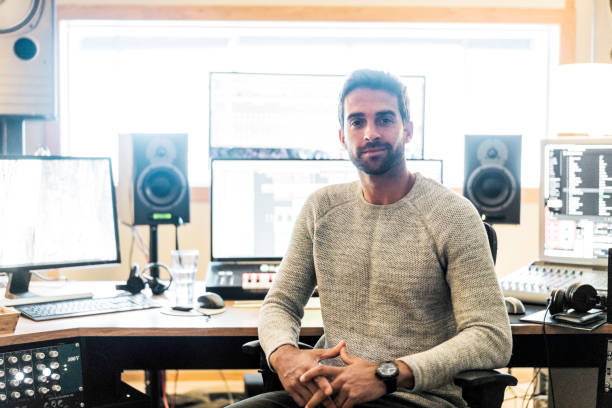 istock Male composer in recording studio 1212691306