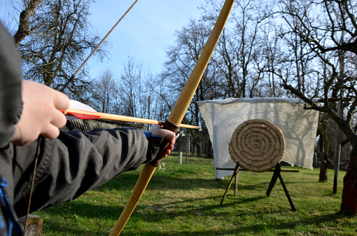 grass, archery, old, field, arrow, wood, green, archer, bow, war, sport, summer, woman, target, hand, medieval, garden, men, nature, people, outdoors, worker, outdoor, farm, gun, aim, boy, man, shooting, arrows, shoot, tiller, hand made, made, hands, yew, english, meadow, lawn, straw, middle, ages, medival, type, marry rose