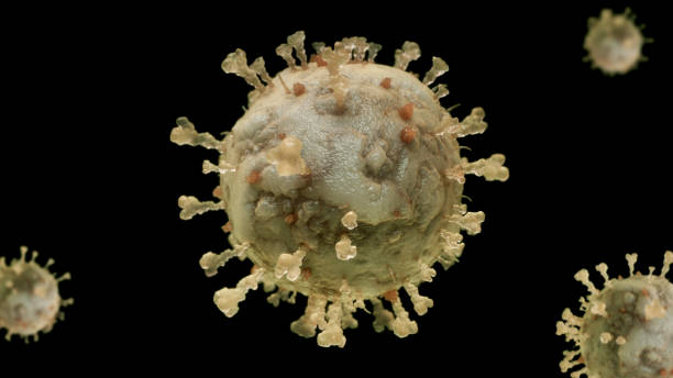 istock Coronavirus COVID-19. Microscope virus close up. Dangerous flu strain. 3d render illustration 1212701451