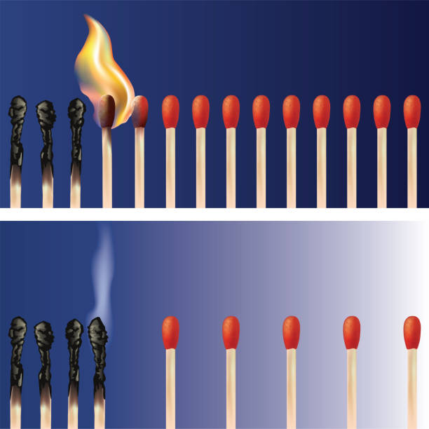 istock Principle of contagion with matches that transmit their flames by domino effect and solution to the problem. 1212703274