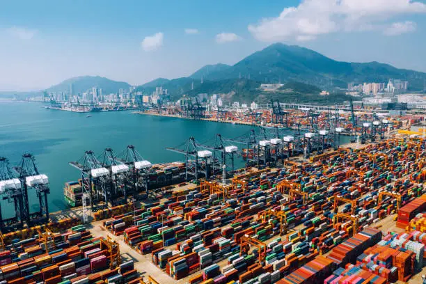 Aerial View of container ship terminal in Shenzhen, China