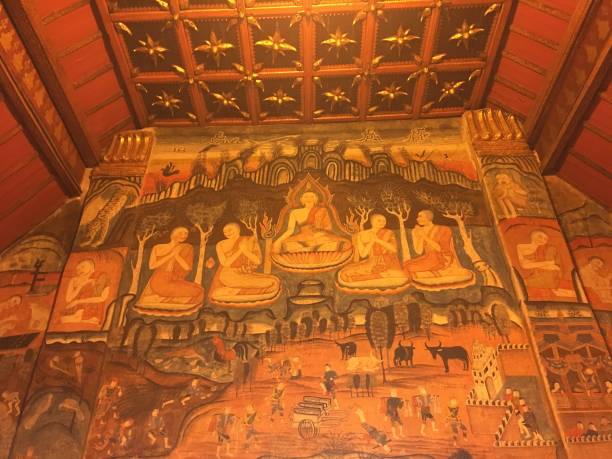 istock Ancient Thai Buddha mural wall painting 1212704611