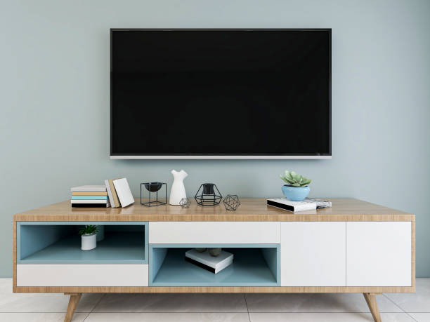 istock 3D rendering, modern design minimalist style living room design with sofa, table and TV 1212707391