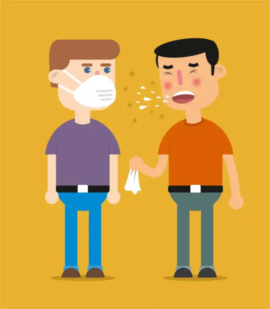 Vector illustration of Man coughs in his friend's face