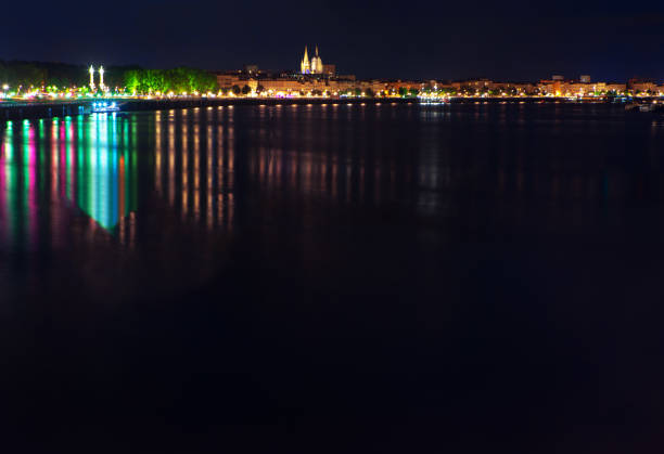 Bordeaux city and Garonne river in the night
