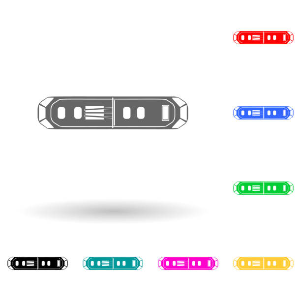 tram multi color style icon. Simple glyph, flat vector of transport view from above icons for ui and ux, website or mobile application tram multi color style icon. Simple glyph, flat vector of transport view from above icons for ui and ux, website or mobile application on white background pena palace stock illustrations