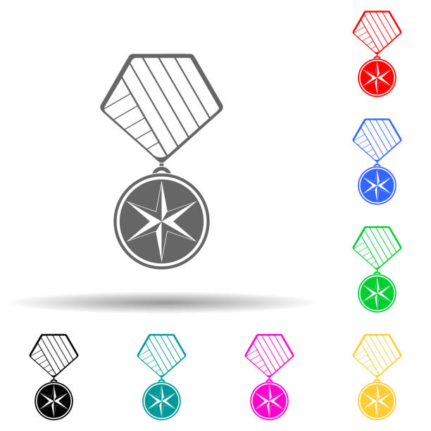 military medal multi color style icon. Simple glyph, flat vector of sucsess and awards icons for ui and ux, website or mobile application military medal multi color style icon. Simple glyph, flat vector of sucsess and awards icons for ui and ux, website or mobile application on white background multi medal stock illustrations