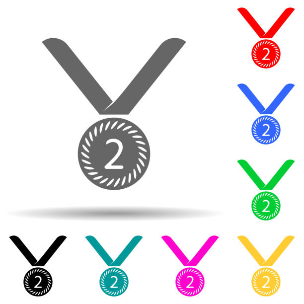 sports medal for second place multi color style icon. Simple glyph, flat vector of sucsess and awards icons for ui and ux, website or mobile application sports medal for second place multi color style icon. Simple glyph, flat vector of sucsess and awards icons for ui and ux, website or mobile application on white background multi medal stock illustrations