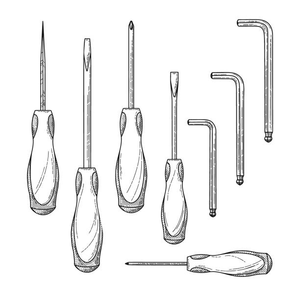 Set of different screwdrivers on a white background. Vector illustration Set of different screwdrivers on a white background. Vector illustration hex wrench stock illustrations