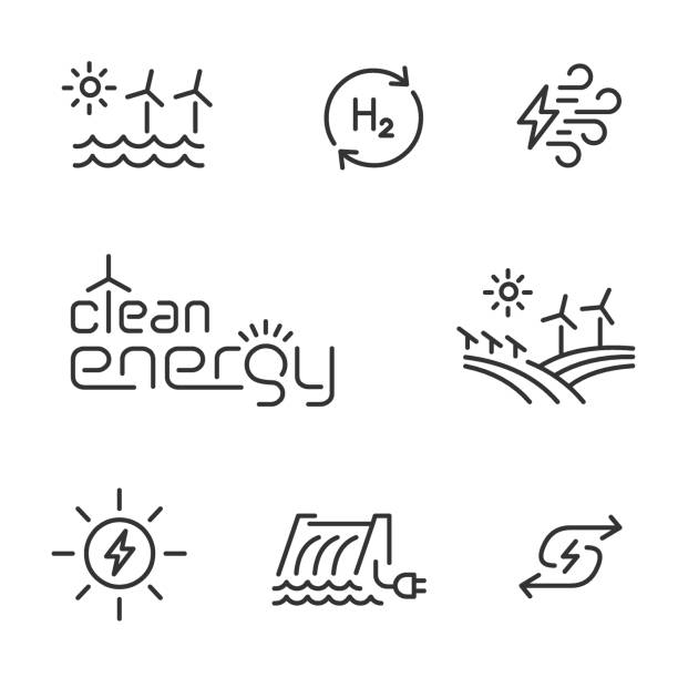 illustrations, cliparts, dessins animés et icônes de icônes de ligne d’énergie propre et renouvelable. - wind turbine wind wind power energy