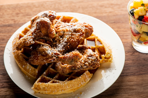 Fried Chicken Tenders with Buttermilk Waffles and Roasted Potato's
