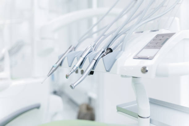 modern dental drills in the dentist's office - dental equipment imagens e fotografias de stock
