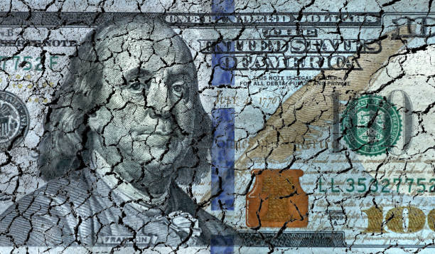 economic difficulties Conceptual finance image of close up damaged and dirty American one hundred dollar bill money shortage stock pictures, royalty-free photos & images