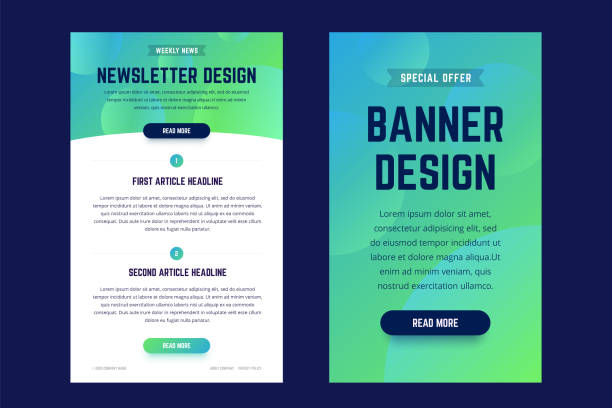 Newsletter, email design template, and vertical banner design template. Newsletter, email design template, and vertical banner design template. Modern gradient style with shapes on the background. Vector illustration for web email promotions and landing pages. newsletter template stock illustrations