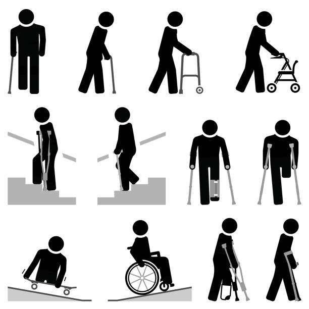 People with walking difficulties use different types of mobility aids Walking aids can help people with impaired ability to move. aids walk stock illustrations