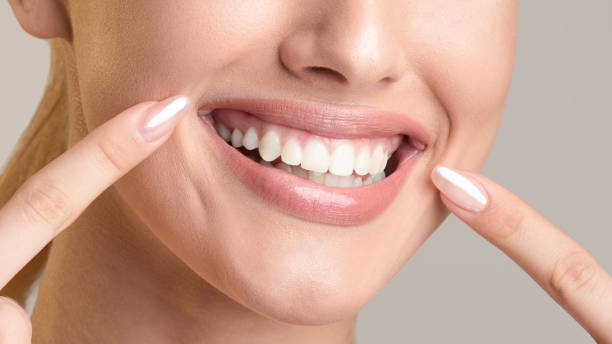 istock Unrecognizable Girl Pointing At Smile, Beige Background, Panorama 1212728929