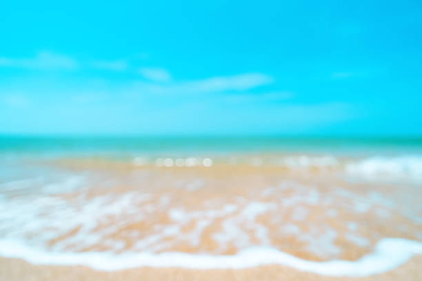 istock Copy space blur tropical beach with bokeh sun light wave on blue sky and white cloud abstract background. Summer vacation outdoor and travel holiday adventure concept. 1212729241