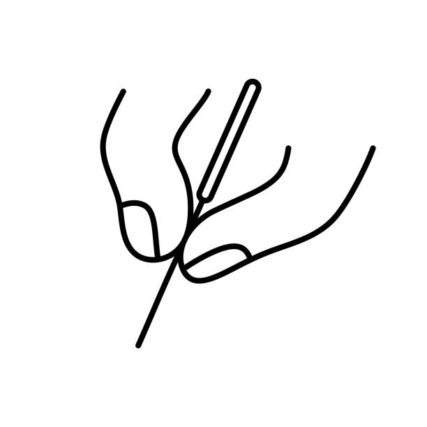 Acupuncture logo. Linear icon Acupuncture logo. Linear icon of two fingers hold needle. Black simple illustration of alternative medicine and reflexology. Contour isolated vector image on white background acupuncture stock illustrations