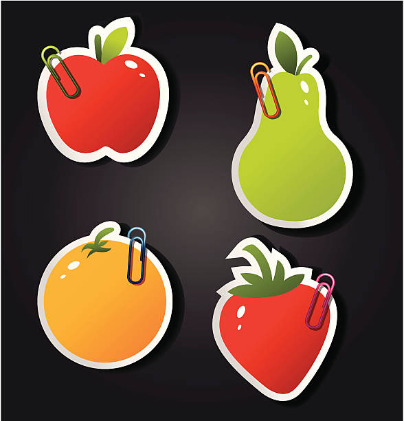 Conjunto de adesivos de frutas. - ilustração de arte em vetor