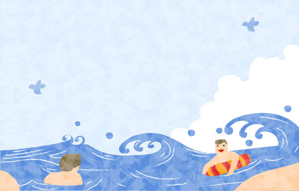 여름 배경 소재, 수영 하는 사람들 - floating on water travel backgrounds beaches travel locations stock illustrations