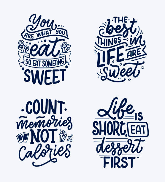 Set With Funny Sayings Inspirational Quotes For Cafe Or Bakery Print  Embossed Tape And Brush Calligraphy Dessert Lettering Slogans In Hand Drawn  Style Vector Stock Illustration - Download Image Now - iStock