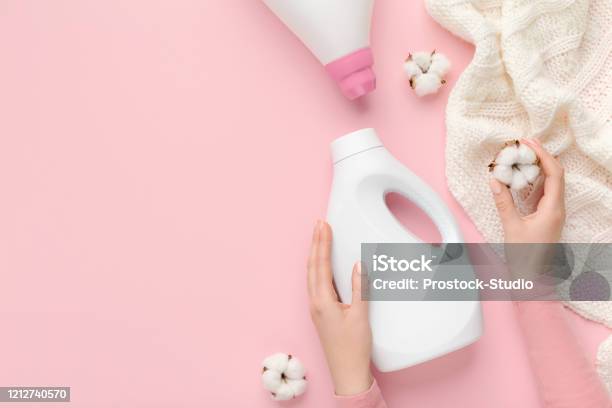 Woman Taking Care About White Wool Clothes With Eco Washing Stock Photo - Download Image Now