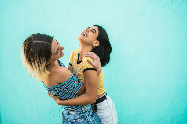 istock Loving lesbian couple hugging. 1212742225