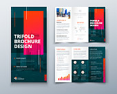 istock Tri fold brochure design with line shapes, corporate business template for tri fold flyer. Creative concept folded flyer or brochure. 1212743694