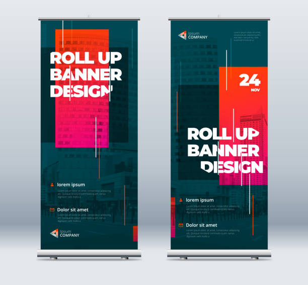 Business Roll Up Banner. Abstract Roll up background for Presentation. Vertical roll up, x-stand, exhibition display, Retractable banner stand or flag design layout for conference, forum. Business Roll Up Banner. Abstract Roll up background for Presentation. Vertical roll up, x-stand, exhibition display, Retractable banner stand or flag design layout for conference, forum retractable stock illustrations