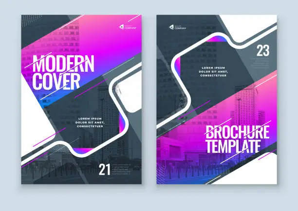 Vector illustration of Purple Brochure Design Cover Template for Brochure, Catalog, Layout with Color Shapes. Modern Vector illustration Brochure Concept in Dark Colors