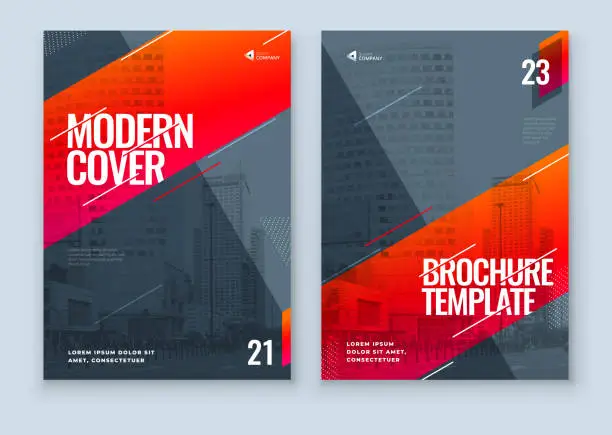 Vector illustration of Brochure Design. A4 Cover Template for Brochure, Report, Catalog, Magazine. Layout with Bright Color Shapes and Abstract Photo on Background. Modern Brochure concept