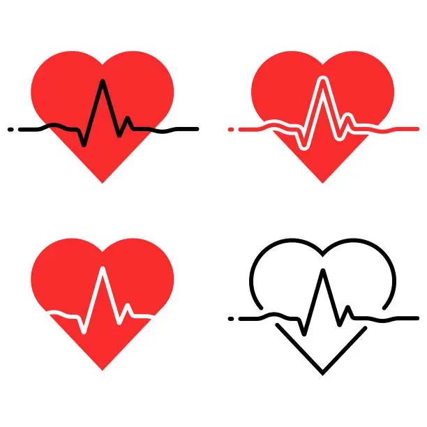 Vector illustration of Heartbeat and Heart Rhythm Icon Set. ECG - EKG, Health Care Concept Vector Design on White Background.