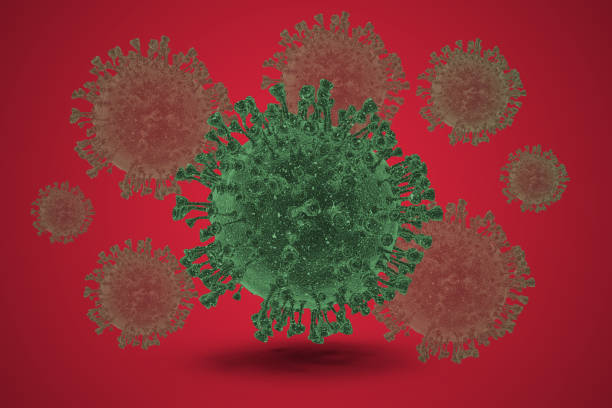 istock 3D illustration COVID-19 on red isolated background. 1212744293