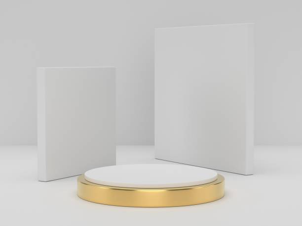 3D rendering of white gold pedestal podium on clearly background, abstract minimal podium blank space for beauty cosmetic product,Clean design luxury minimalist mockup stage round pillar stand scene, representación 3d de podio de pedestal de oro blanco sobre fondo claro, espacio en blanco de podio mínimo abstracto para el producto cosmético de belleza, diseño limpio diseño minimalista juego minimalista etapa ronda pilar escenario escena,