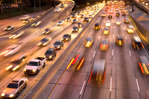 istock Traffic on Harbor Freeway, downtown Los Angeles, California 1212748153
