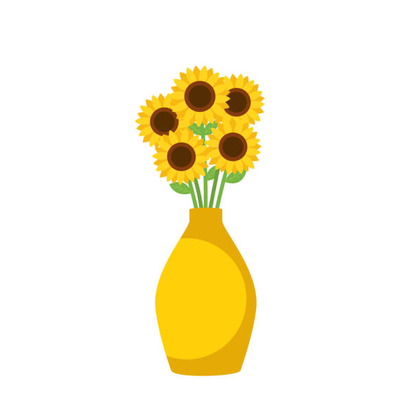 gelbe vase mit blühenden blumen für dekoration und interieur. - daisy sunflower stock-grafiken, -clipart, -cartoons und -symbole