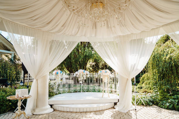 istock rotunda features chandelier decorated for wedding 1212750630