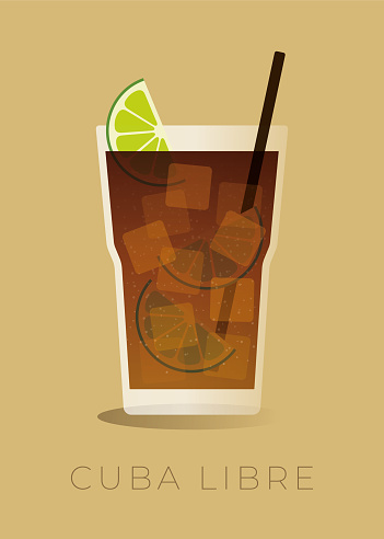 Cuba Libre Cocktail Isolated on beige background. stock illustration