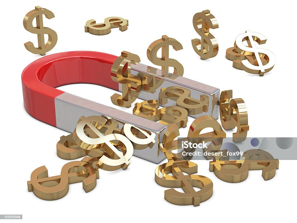 Magnet and golden dollars  Color Image Stock Photo
