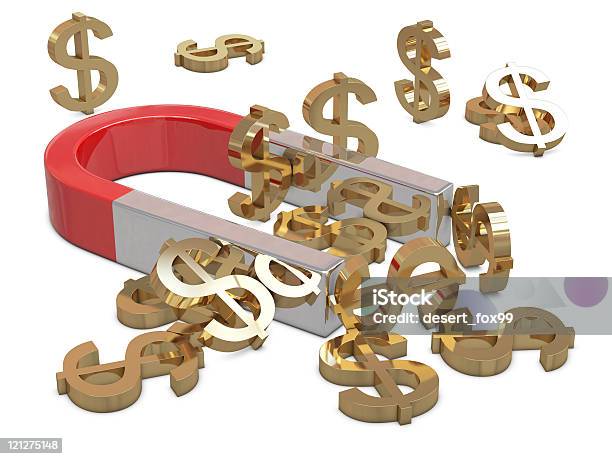 Magnet And Golden Dollars Stock Photo - Download Image Now - Color Image, Currency, Currency Symbol