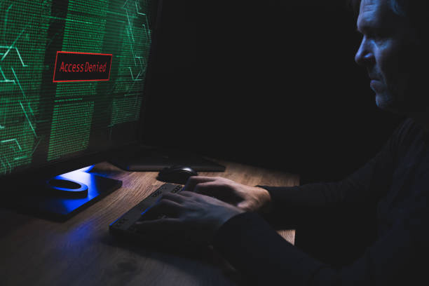 istock Typing on a keyboard, access denied on a monitor 1212752310