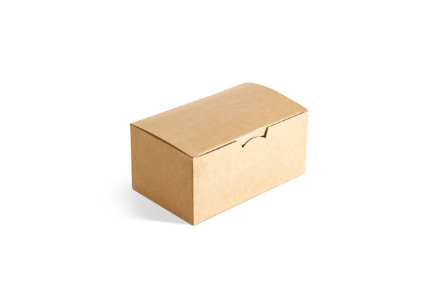 mockup de caixa de ofício fechada em branco, vista lateral - box cake food lunch - fotografias e filmes do acervo