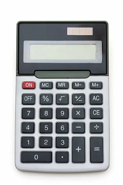 A grey calculator isolated on a white background, calculator