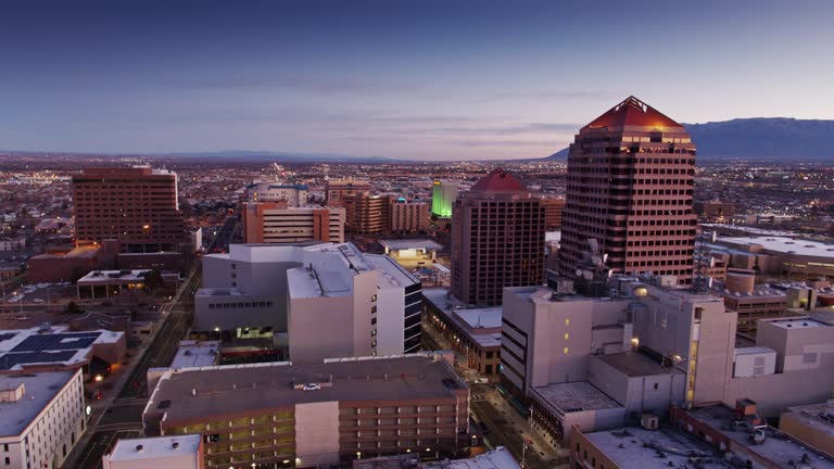 Morning Sunlight Shining on Downtown Albuquerque - Drone Shot