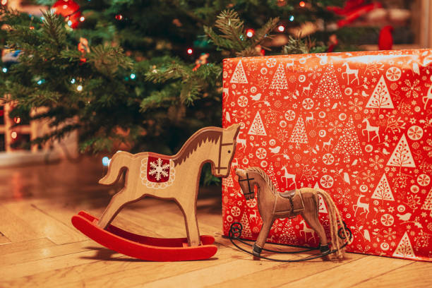 istock Christmas decorations for equestrian centres and present under a Christmas tree 1212756746