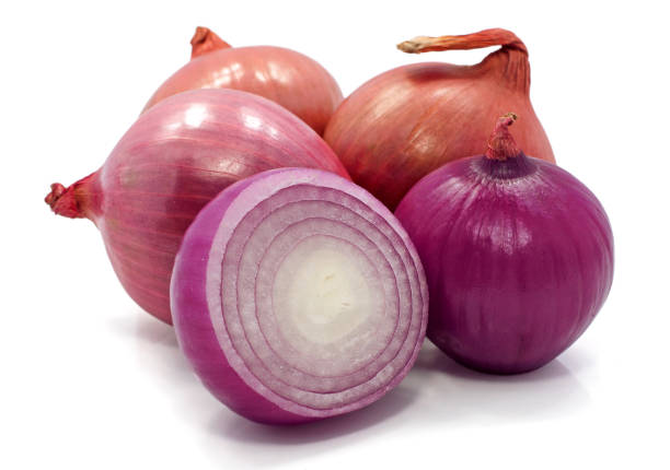 istock Red onion isolated on white background 1212756951