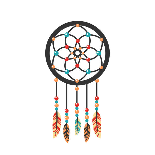 ilustraciones, imágenes clip art, dibujos animados e iconos de stock de dreamcatcher con plumas aisladas sobre fondo blanco. - dreamcatcher symbol mystery catching